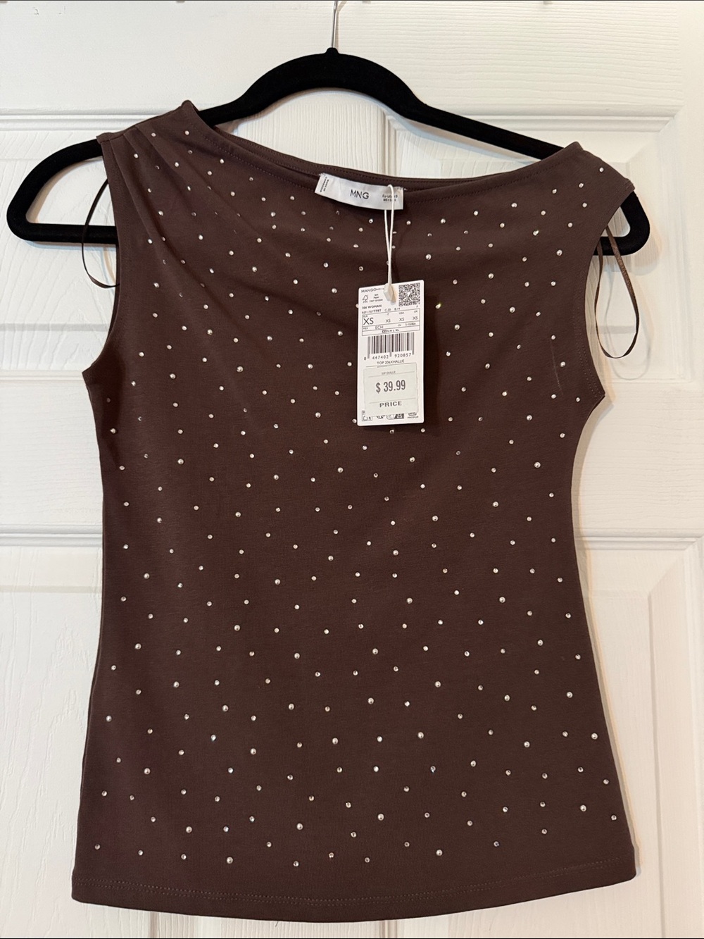 Mango Chocolate Brown Jewel-Embellished Sleeveless Tank